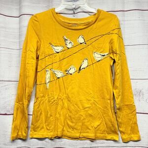 Sahalie Saturday Market Tee Birds on a Wire Long Sleeve Shirt Yellow Women’s M